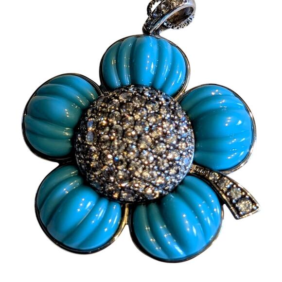 ROSS-SIMONS 925 Simulated Italian Turquoise CZ Flower Pendant Chain Necklace - Picture 3 of 8
